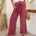thumbnail image 5 of Flmaly vacation outfits for women High Waistband Women's Linen Wide Leg Pants Casual Loose High Waist Beach Haren Pants Pockets Vacation Outfits, 5 of 6
