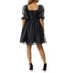 thumbnail image 3 of Txlixc Vestido casual con dobladillo grande para mujer, Estampado teñido anudado / Color sólido Cuello cuadrado Mangas abullonadas Falda de burbuja, S / M / L Txlixc Estilo de ocio, 3 of 9