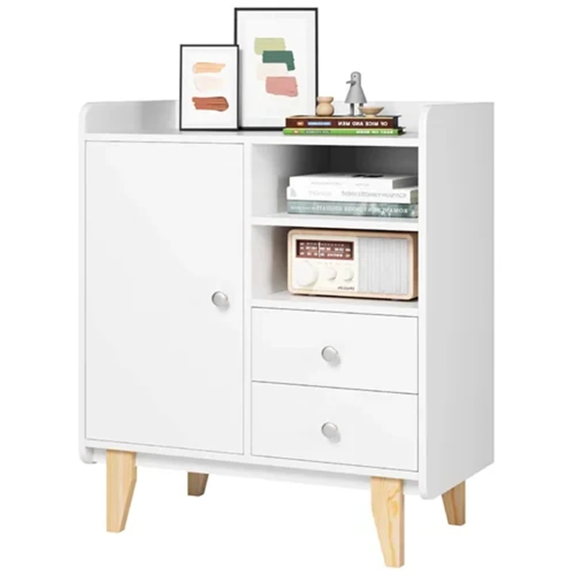 Homecho Side Table with 2 Drawers and Shelves, Storage