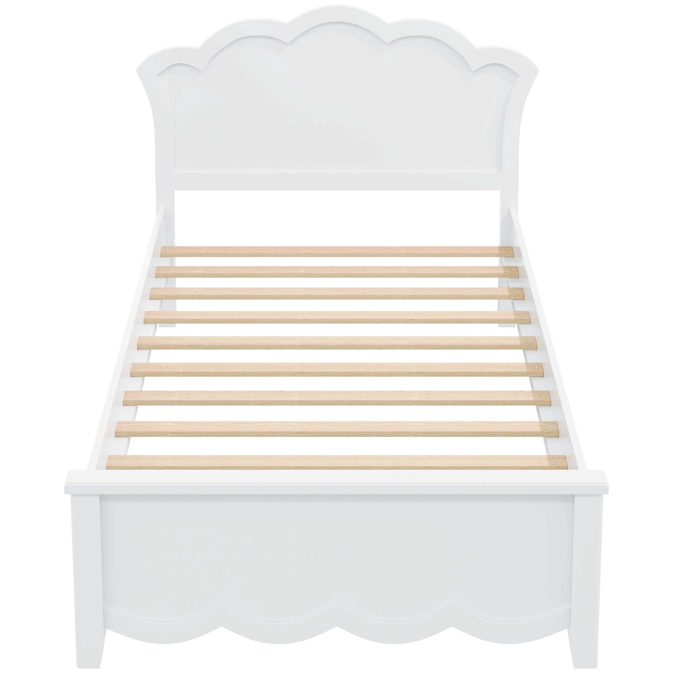 Noble House Caldon Twin Size Platform Bed with Contoured Headboard and Footboard, Pine Wood Frame, White