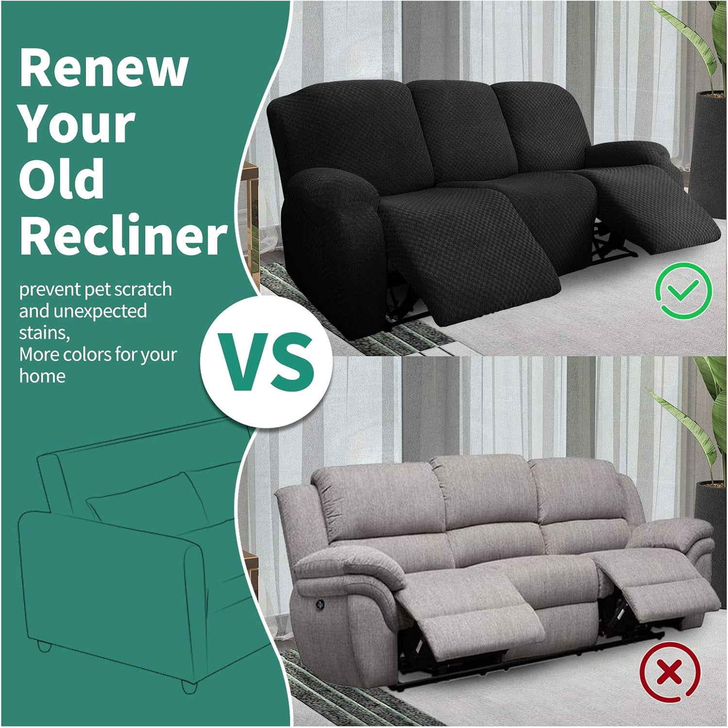 Joqmia Stretch Recliner Slipcover, Jacquard Fabric Recliner Sofa Cover with Elastic Bottom, Furniture Protector Fits Most Reclining