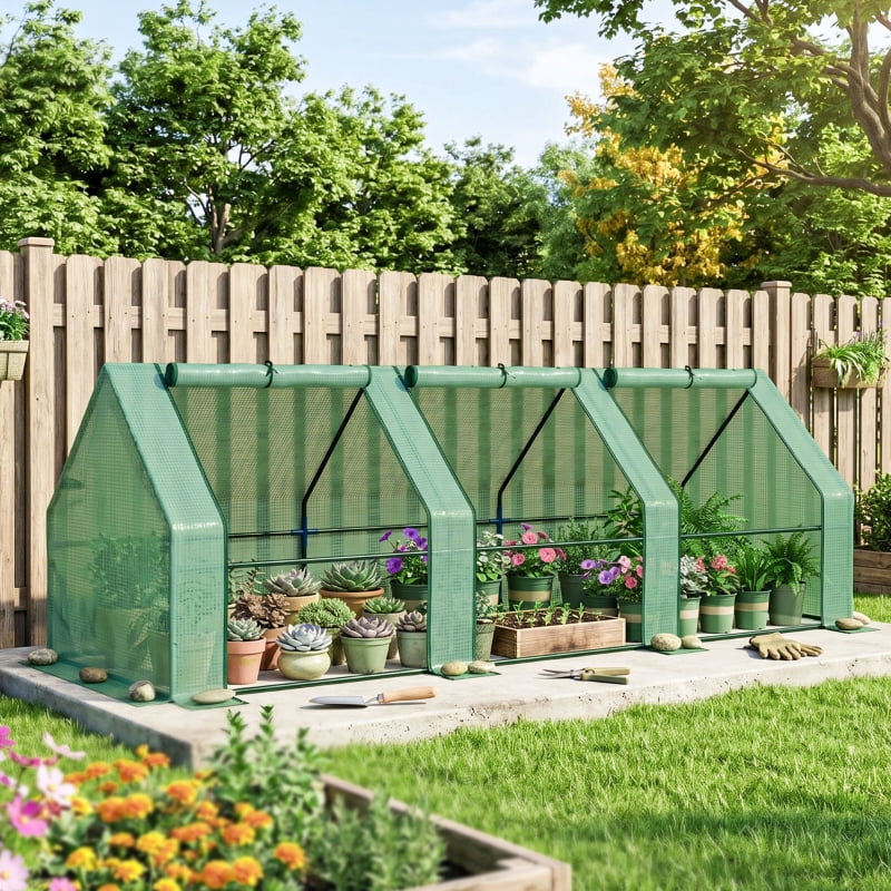 Alvantor 9'x3'x3' Portable Mini Greenhouse Outdoor with Large Zipper Doors and UV PE Cover, Green