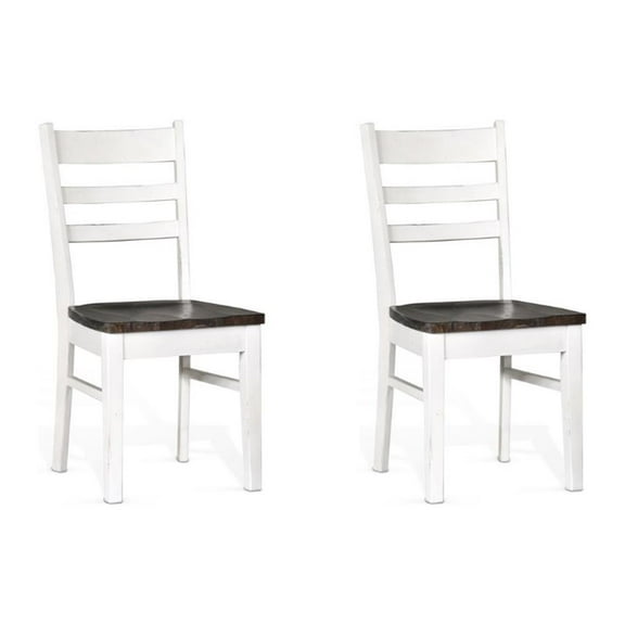 Pemberly Row 18" Wood Ladderback Chair in White and Dark Brown (Set of 2)
