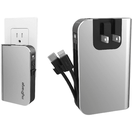 myCharge Portable Charger for iPhone Built in Cable USB C Power Bank Fast Charging Hub Turbo 18W / 10050mAh (Lightning, Type C) Wall Plug External Battery Pack Backup for Apple, Android, 5