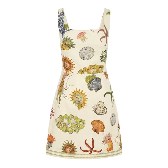 Women Ocean Print Mini Dress Square Neck Sleeveless Summer Casual Beach Dress
