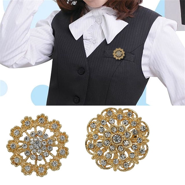 BKER Exquisite Alloy Brooches With Rhinestones 24pc Golden Set For Wedding Bouquets And Dresses