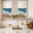 thumbnail image 4 of Kitchen Window Curtains Valance and Tier Set, Teal Gradient Water Ripple Abstract Geometric Rod Pocket Tier Curtain Valance Set, Summer Ocean Coastal Light Filtering Cafe Curtains for Bedroom, 4 of 9