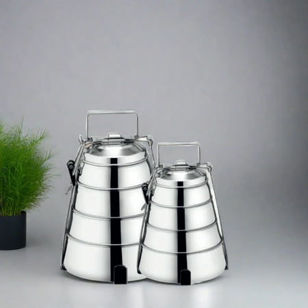 

Stainless Steel Handi Tower Tiffen Box with Plate | Laser & Plain | Premium Cookware