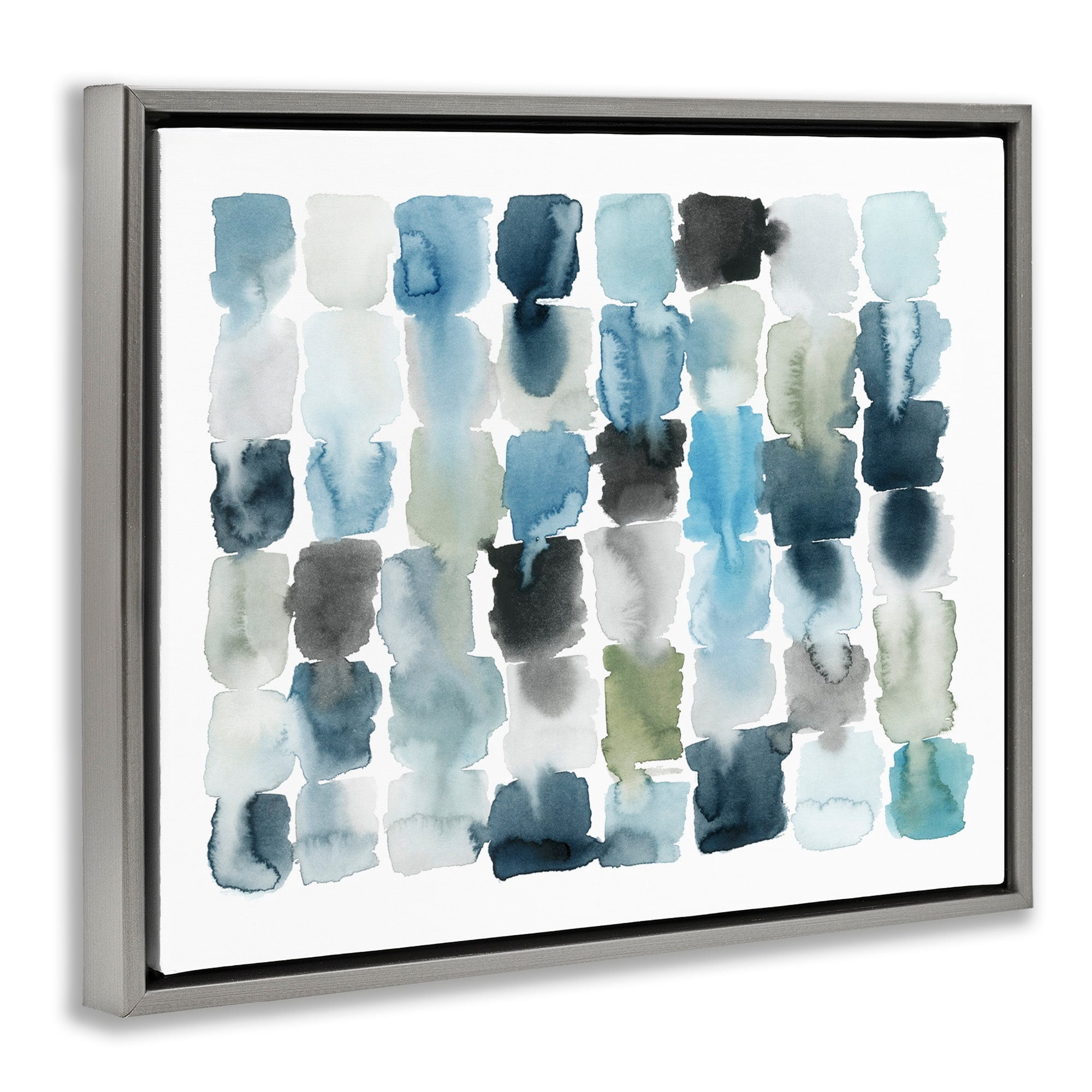 Stupell Industries Ocean Inspired Abstract Tiles Blue Green Watercolor Luster Gray Framed Floating Canvas Wall Art, 24x30, by Grace Popp