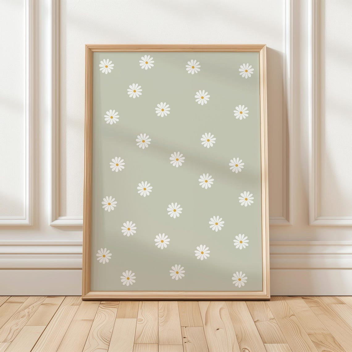 Daisy Print Sage Green Flower Neutral Nursery Girls Room Unframed Paper Print