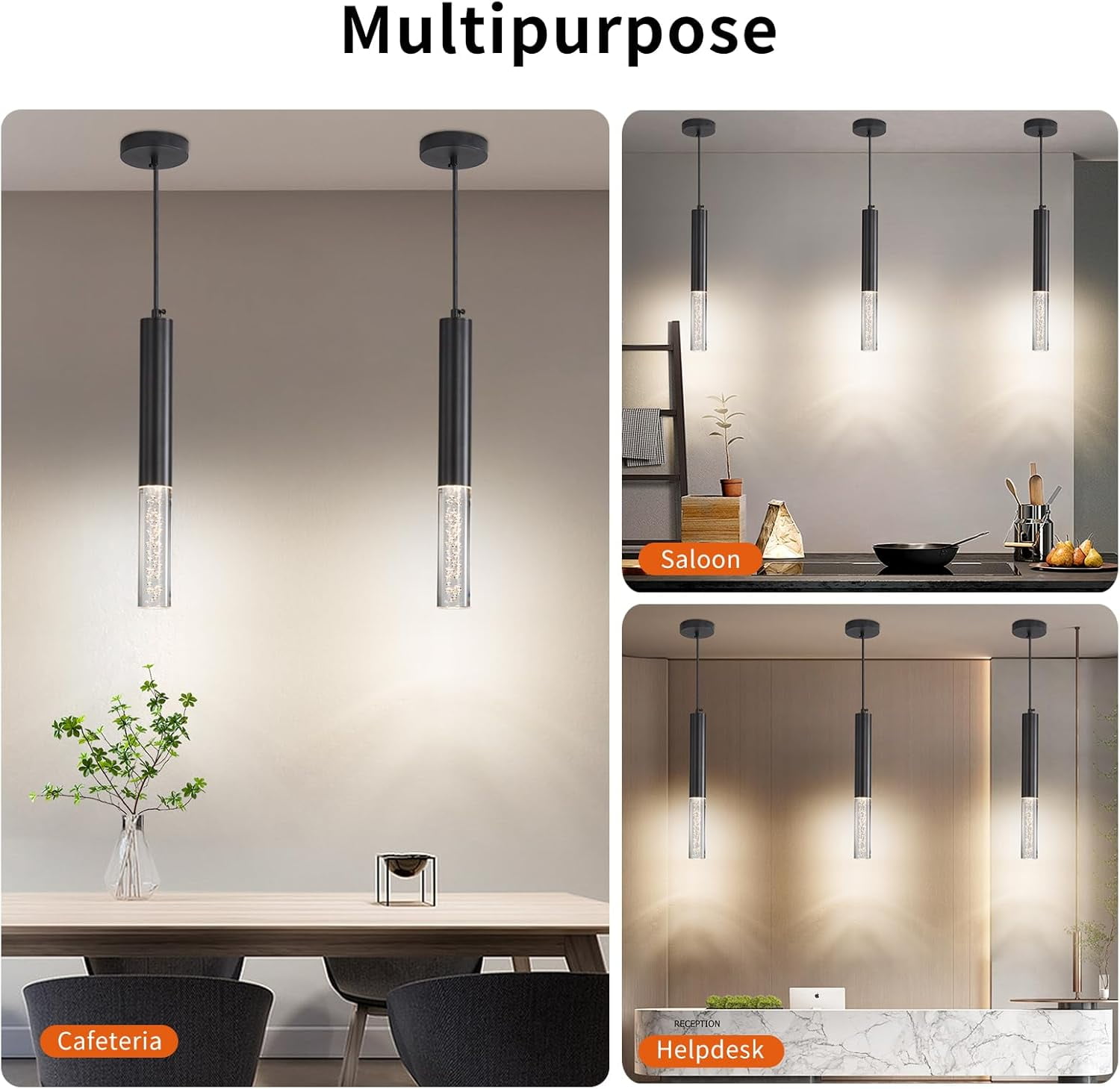 Modern Linear Pendant Light for Kitchen Island LED Hanging Light Fixture with Bubble Acrylic 3 Color 3000K/4500K/6500K Mini Ceiling Chandelier Lighting