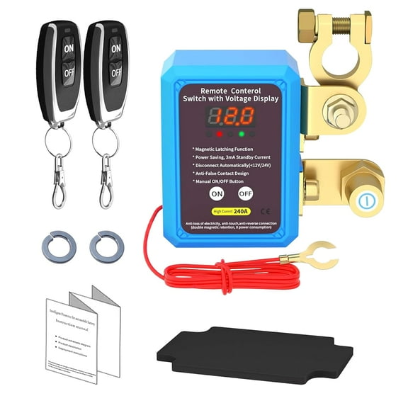 Kill Switch for Car with Led Voltage Display,12V 240A Remote Battery Disconnect Switch Smart Voltage Kill Switch, Car Kill Switch Anti Theft, Remote Battery Kill Switch for Car, Truck, RV