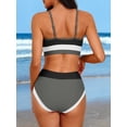thumbnail image 3 of Attraco Women High Waisted Bikini Sets Sporty Color Block Two Piece Swimsuit Scoop Neck Bathing Suits Shoulder Straps Swimwear, 3 of 7