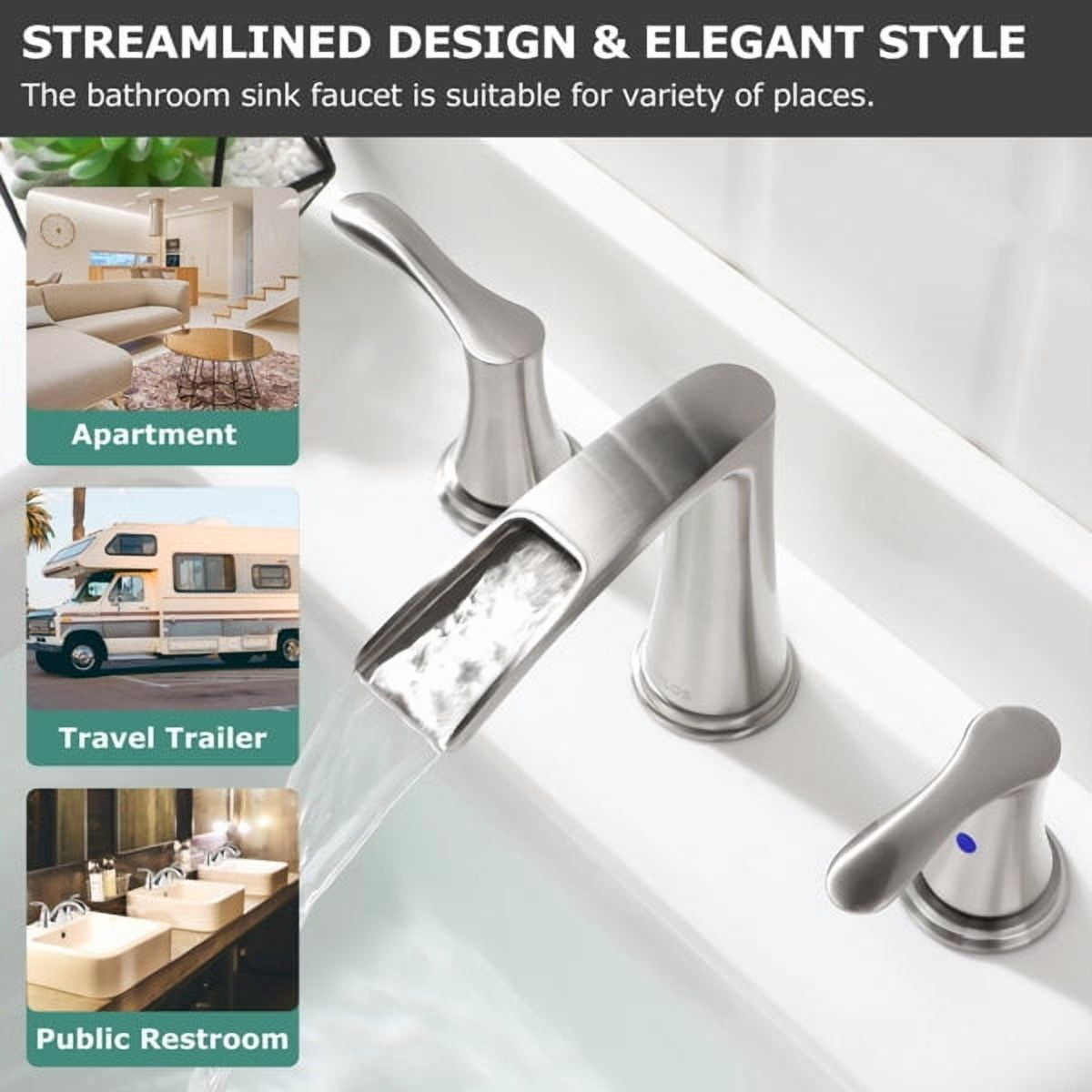 PARLOS Widespread 2-handle Waterfall Bathroom Faucet with Drain Assembly