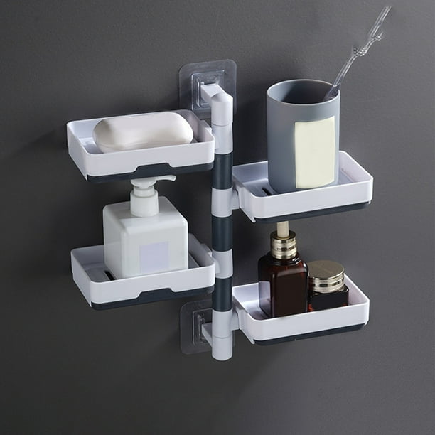 Jabonera de pared con cesta giratoria | Jabonera autoadhesiva de 1 a 4 capas para baño y cocina | Ventosa de plástico blanco, organizador compacto para jabón, esponja y detergente