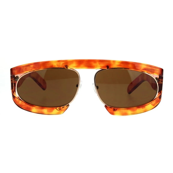 Retro Flat Top Double Rim Vintage Mobster Thick Plastic Sunglasses Havana Brown