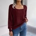 thumbnail image 6 of Duoif Sweaters for Women Trendy Women's Square Neck Solid Color Sleeve Pullover Sweater Fashionable Casual Top Women's Sweaters Red M, 6 of 9