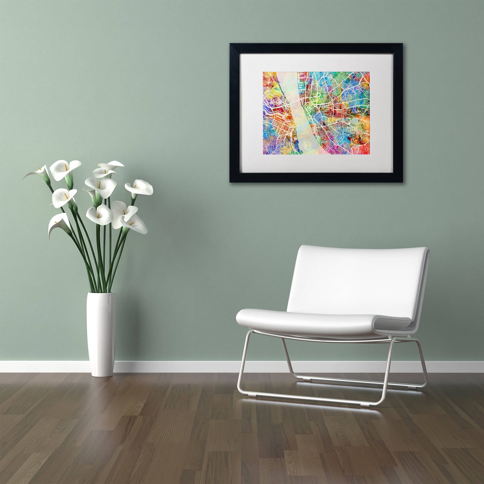 Trademark Fine Art "Liverpool England Street Map" Canvas Art by Michael Tompsett, White Matte, Black Frame