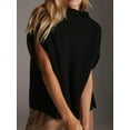 thumbnail image 3 of Cenuakty Women Solid Color Sweater Vests Mock Neck Cap Sleeve Loose Fit Pullovers Casual Knitted Tank Tops Streetwear, 3 of 9