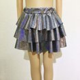thumbnail image 4 of BFHHYA Metallic Skirt for Girls 3 Layer Ruffle Tiered Mini Skirt Elastic High Waist A Line Flare Skirt Sparkly Party Performance Clothes for Kids, 4 of 6