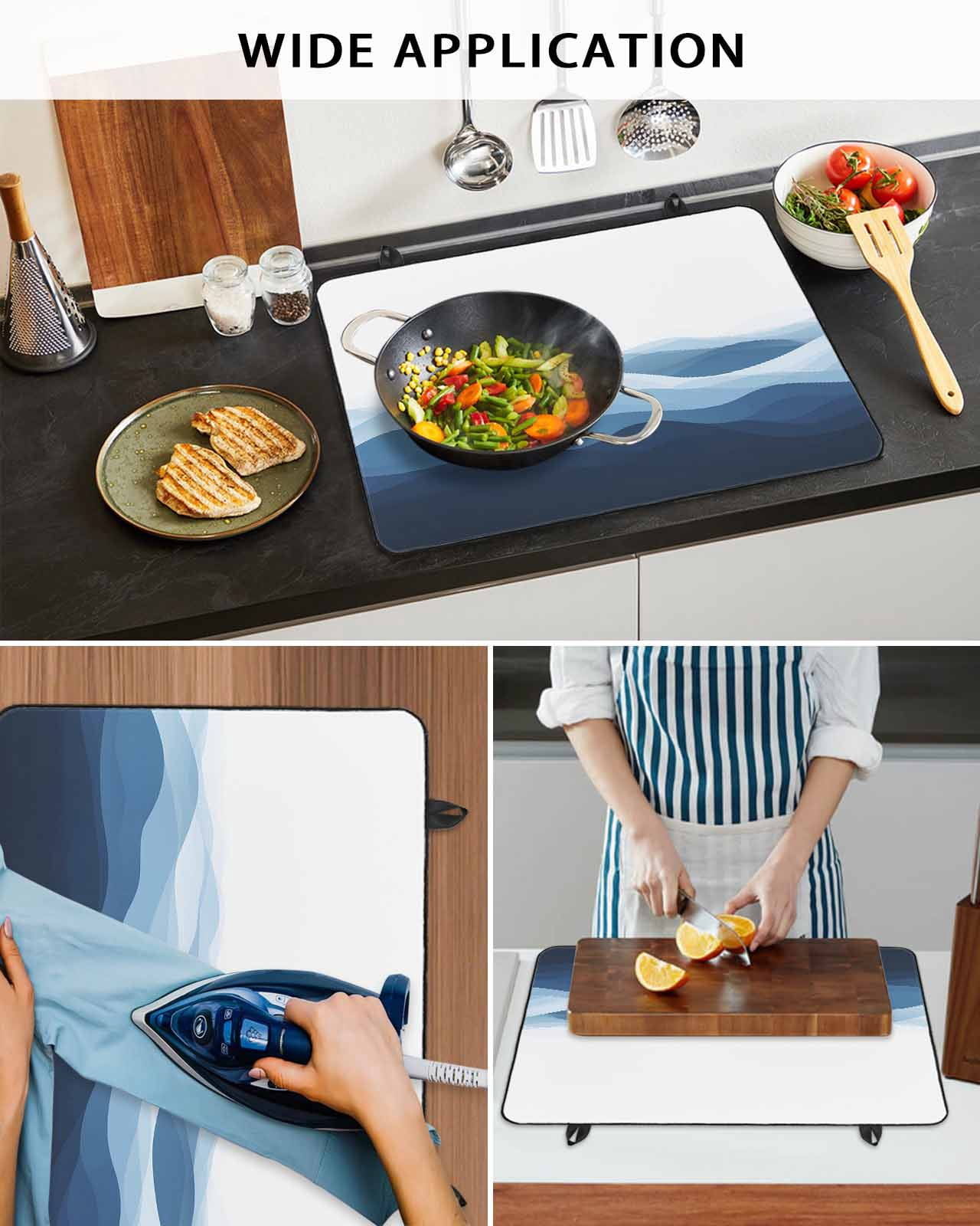 nqOlkjepod Large Induction Cooktop Protector Mat 36"x21", Blue Ombre Stove Top Covers for Electric Stove, Summer Minimalist Ocean Waves Decorative Stove Burner Cover Mats, Glass Top Stove Cover