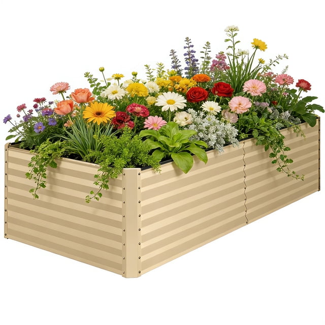 Jardinière surélevée Noble House, support galvanisé pour jardinière d'extérieur, beige