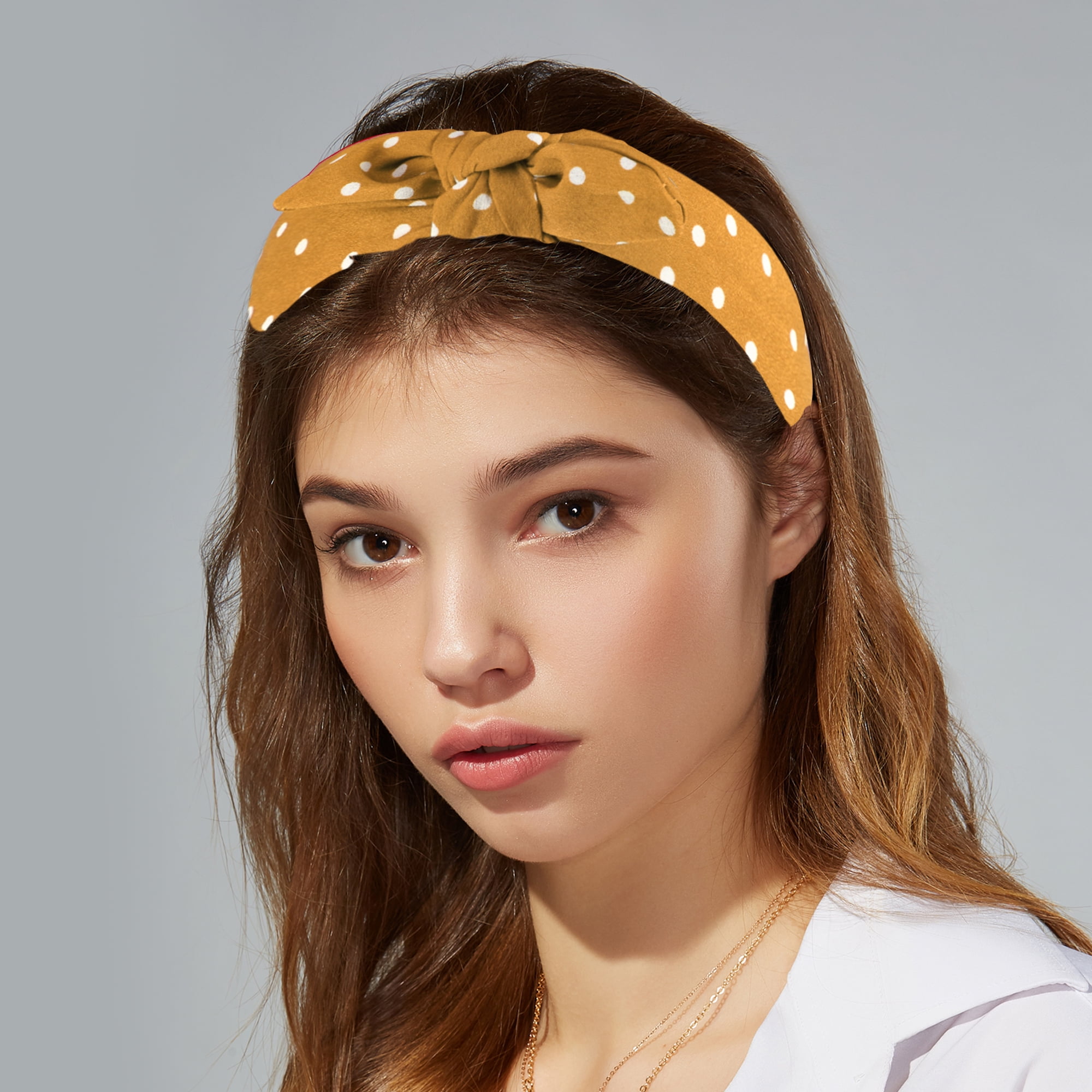 Unique Bargains 1 Pcs Bowknot Headband with Bunny Ears Hairband for Women 2.17 Inch Yellow