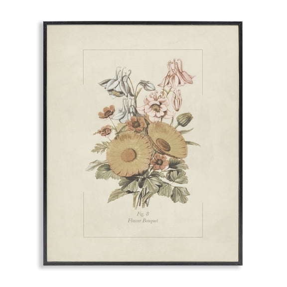 Stupell Industries Flower Bouquet Vintage Garden Black Framed Giclee Art, design by Dan Meneely