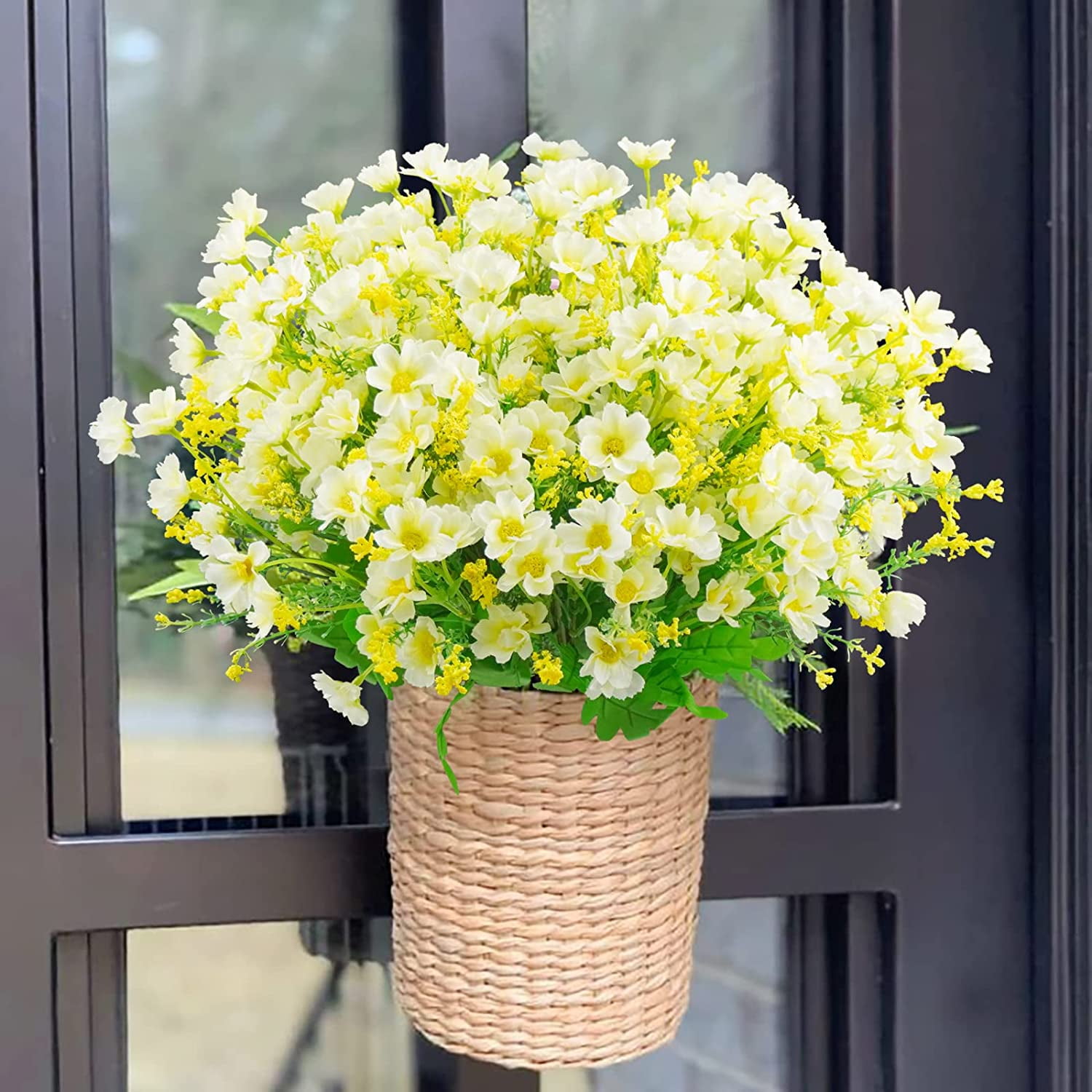 Artificial Flowers for Outdoors, 12 Bundles Fake Flowers Bulk UV Resistant Daisy Flowers Plastic Greenery Shrub Plant Window Box Flowers for Wedding Garden Home Porch Summer Decor White