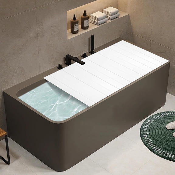 Foldable Bathtub Tray, 59x27.5in White Bathtub Cover Folding Bath Lid PVC Waterproof Fits Most Tubs Folding Board Bathtub Insulation Cover Durable Insulation Plate for Bathroom, Home