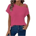 thumbnail image 1 of Dealovy Summer Tops for Women Cold 1 Shoulder Short Sleeve Textured Loose Solid Color Casual Tunic Shirts, 1 of 7