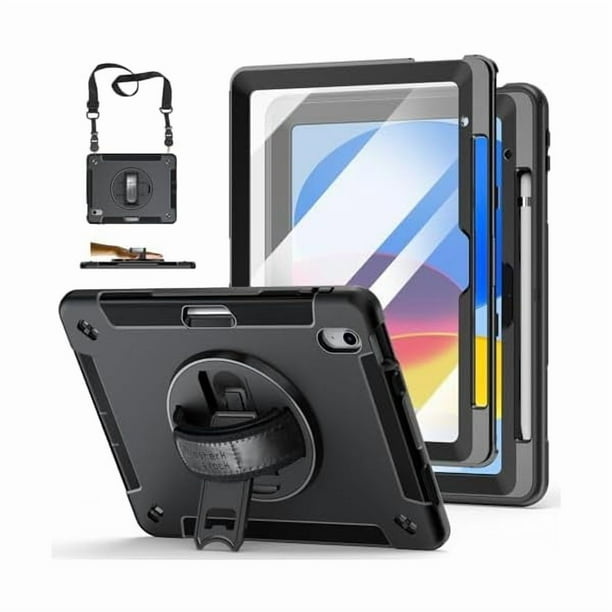 wonim11 Case for iPad (A16) 11th/10th Generation Case: Protective Cover for iPad 11th Gen 11 Inch 2025 &10th Gen 10.9" 2022 with Screen Protector- Stand- Shoulder Strap- Handle- Pencil Holder-Black