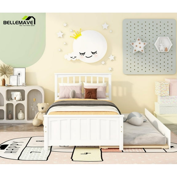 Bellemave Twin Platform Bed with Trundle, White