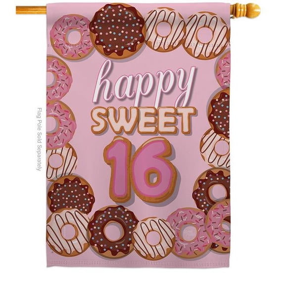 Breeze Decor H115175-BO 28 x 40 in. Sweet sixteen House Flag with Celebration Double-Sided Decorative Vertical Decoration Banner Garden Yard Gift