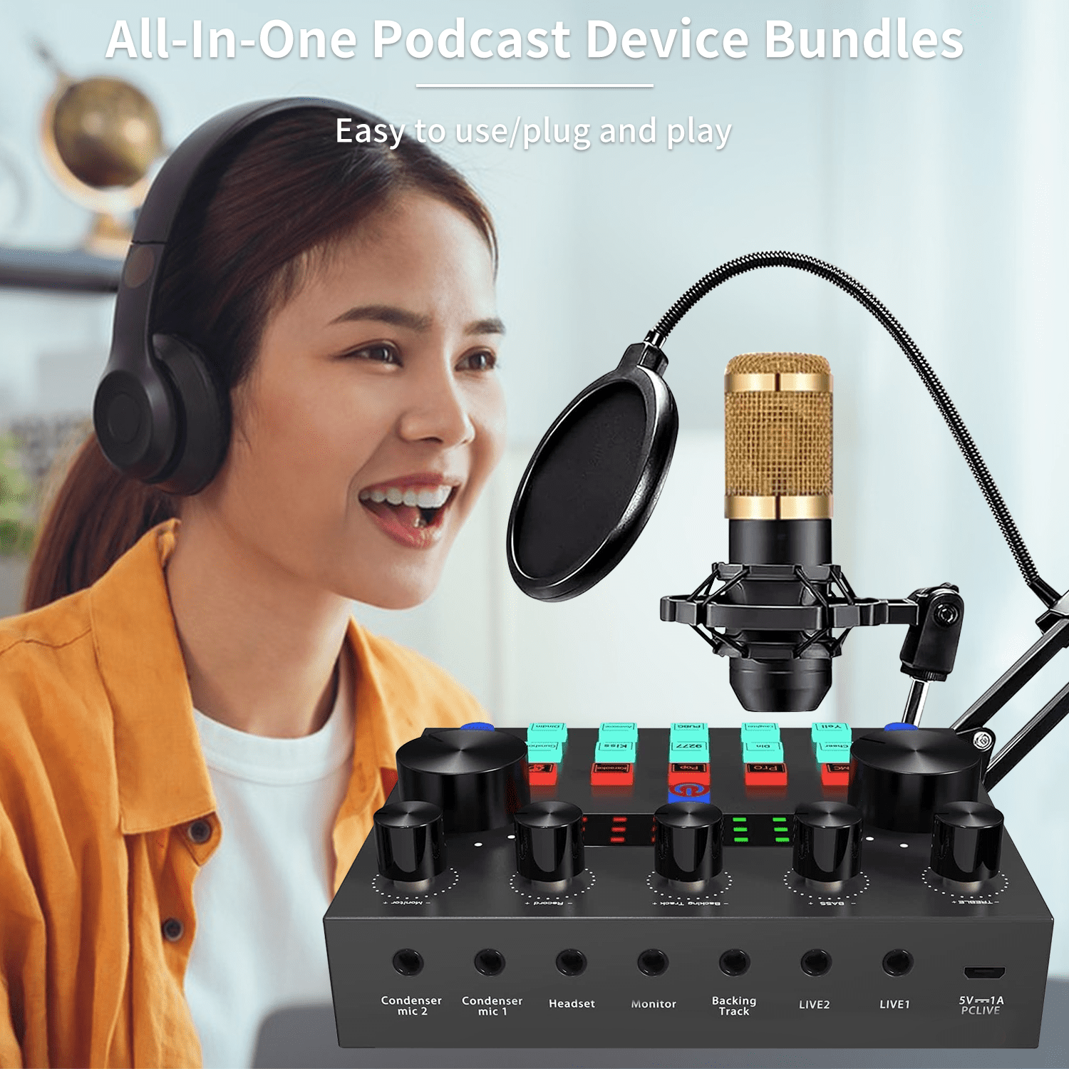 Enroslu BM-800 Podcast Microphone Bundle Kit with Sound Card - Studio Condenser Mic for PC/Laptop/Mac/Phone, Recording & Live Streaming Equipment for Broadcasting, YouTube