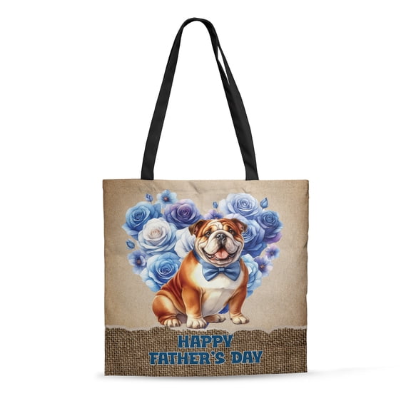 Bulldog Proud Dad Happy Father's Day All Over Print 3D Canvas Tote Bag Dog Lover Gifts Idea Reusable Handbag - 02008