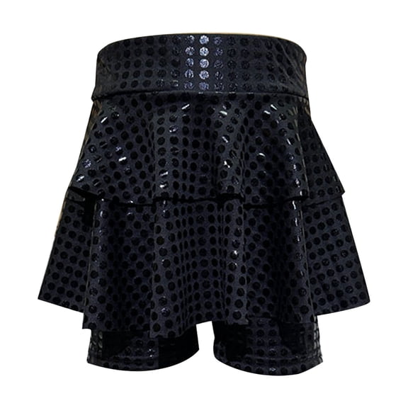 Wuxian Girls Glitter Tiered Mini Skirts Sequin Tiered Ruffle Hem High Waist Shiny Sparkly Party Performance Dance Skirt Dailywear,Black,18-24 Months