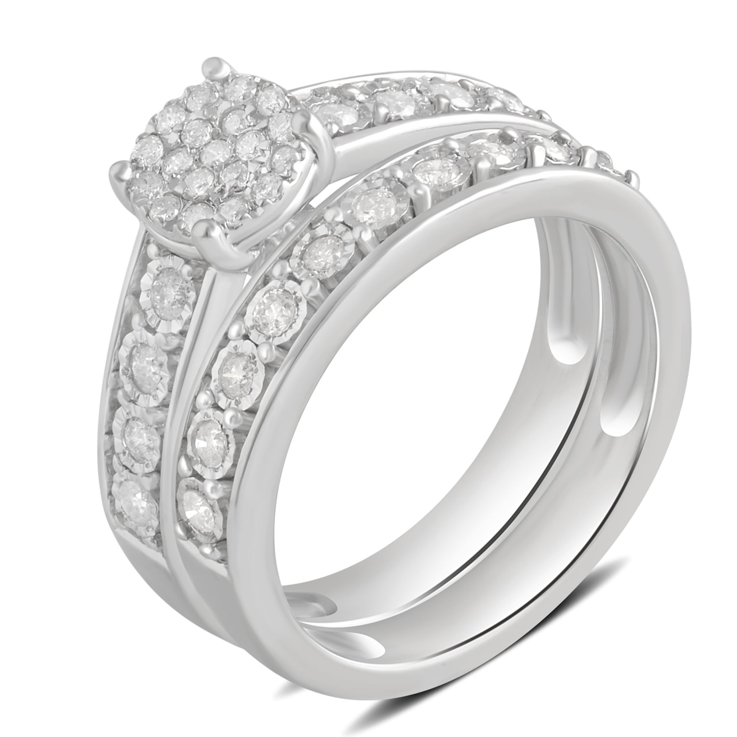 1/2 Carat T.W Diamond Miracle Plate Sterling Silver Bridal Set.