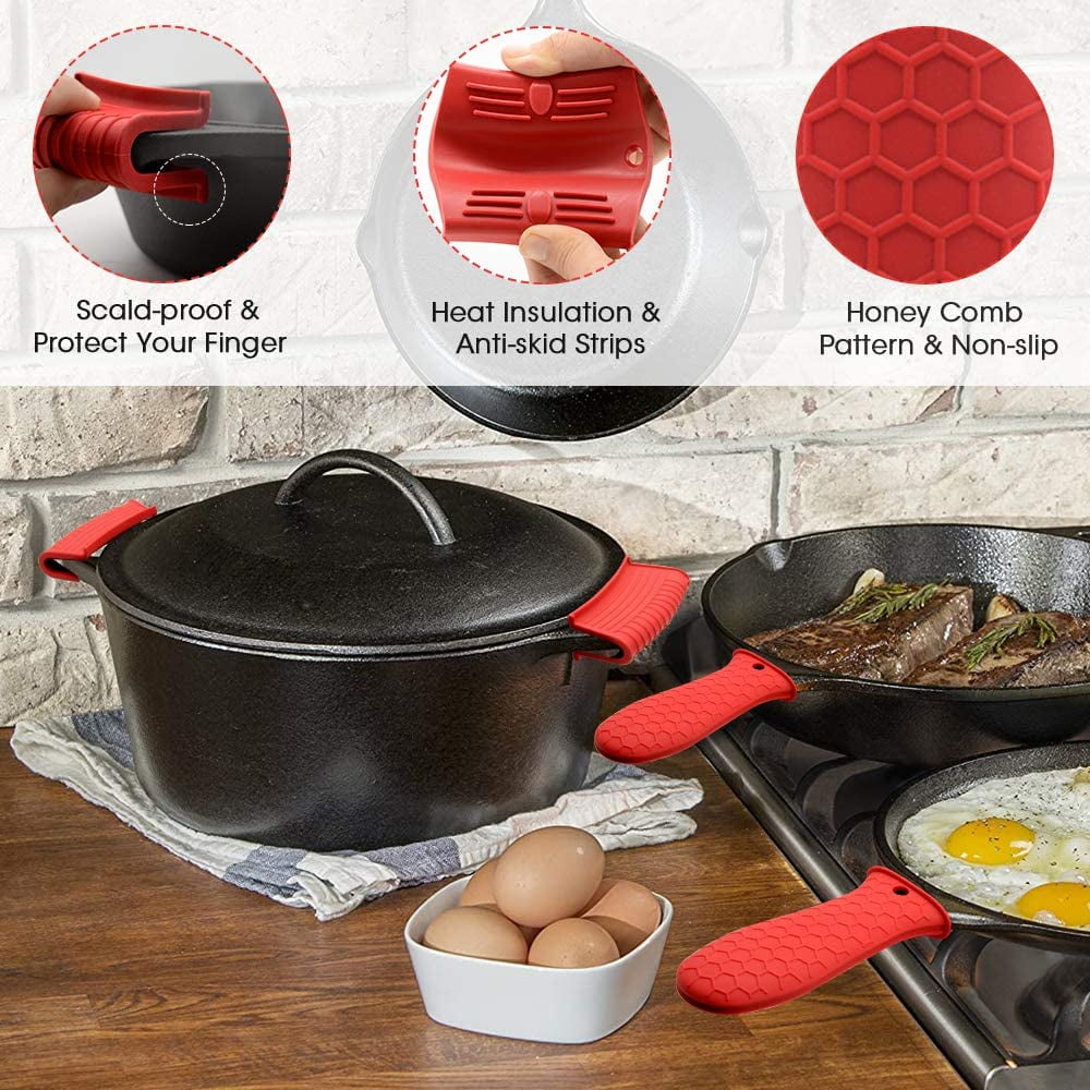 Silicone Hot Handle Holder, 4 Pack Assist Pan Handle Sleeve Pot Holders Non  Slip Rubber Pot Holders Cast Iron Skillets Handles Grip Covers For Cast Ir