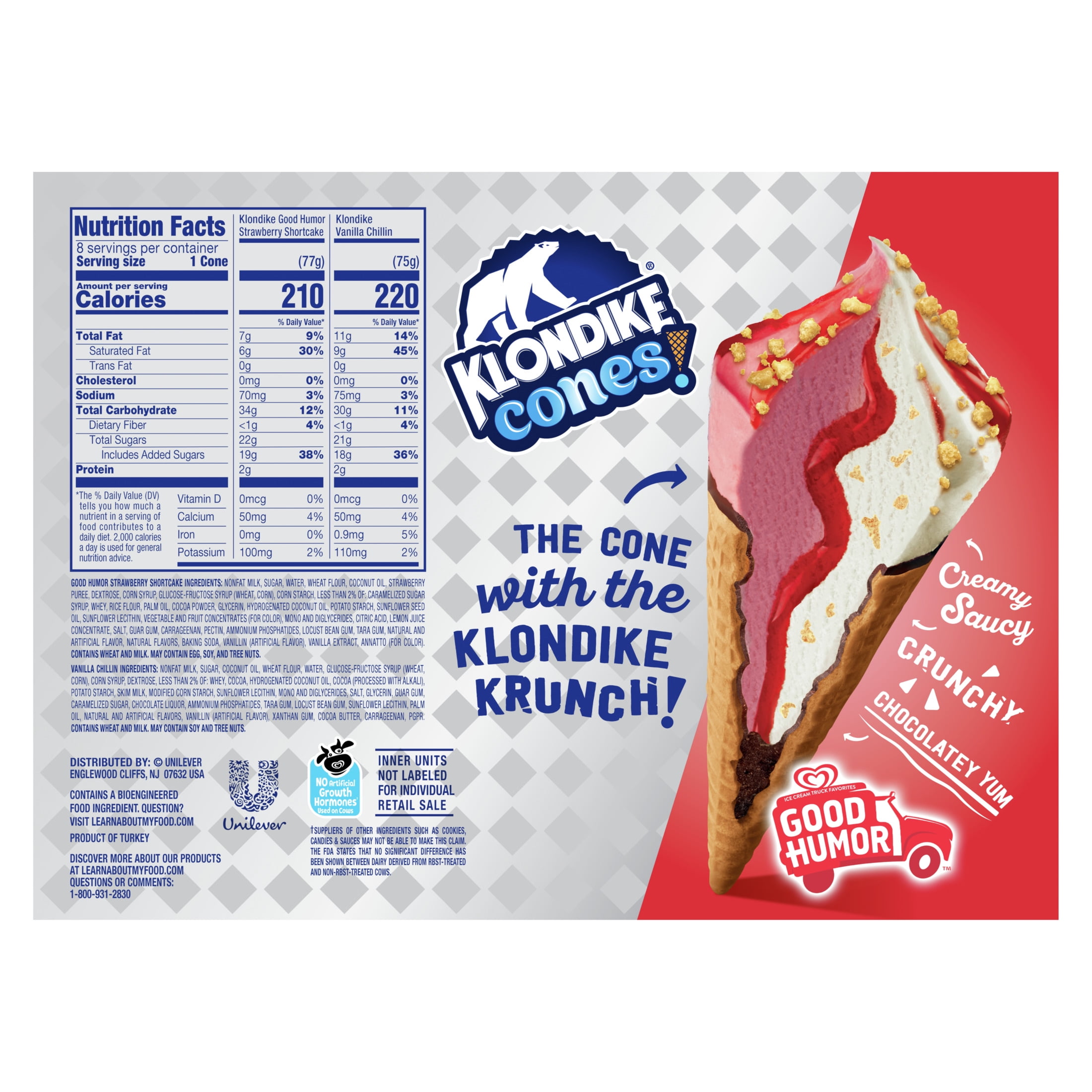 Klondike Cones Good Humor Strawberry Shortcake & Vanilla Chillin’ Ice Cream Cones Frozen Desserts, 8 Count