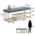thumbnail image 2 of Hausfame Juliet 47.2" Tufted Linen Storage Bench with Shoe Rack, Gold Metal Frame，Blue, 2 of 8