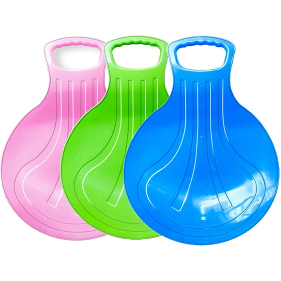 NOGIS 3 Pcs Snow Sled for Kids, Plastic Toboggan Sled Skiing Board with Handle for Winter Downhill Sledding Sleigh Sand Boarding, 3 Colors