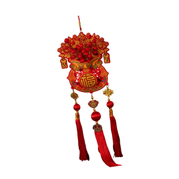 Adorno colgante para celebración del año Chino 2026. Largo: 68 cm. Borlas. Tradicional para reuniones festivas y festivales de inauguración.
