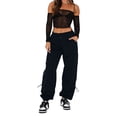 thumbnail image 5 of JJHGVB Cargo Pants Women High Waisted Pants Spring And Summer Solid Printed Casual Wide Leg Cotton And Linen Explosion Loose Pants Female Wide Leg Pants Woman Baggy Pants Black L, 5 of 9