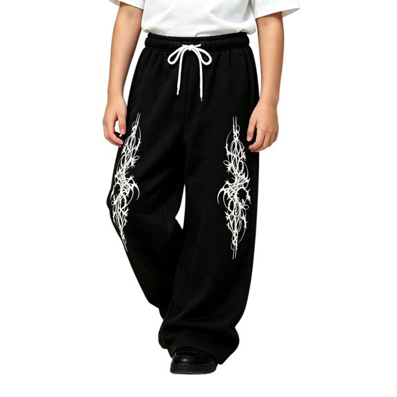 CONZONE Toddler Boys Baggy Sweatpants Y2K Graphic Joggers for Boys Drawstring Fall Winter Athletic Trousers with Pockets