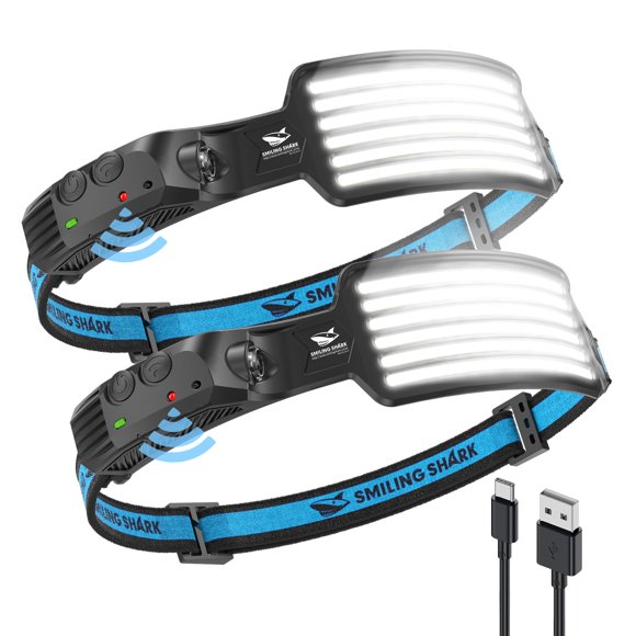 Linterna frontal recargable Smiling Shark de 8 LED, impermeable, paquete de 2