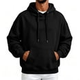 thumbnail image 2 of Oversized Loose Fit Pullover Hoodie For Men Thick Thermal Fleece Drawstring Hood Kangaroo Pocket Multi Solid Tone Autumn Winter Street Sweatshirt, 2 of 8