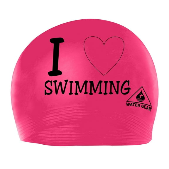 WATER GEAR Latex Swim Cap - I Love Swimming Pink