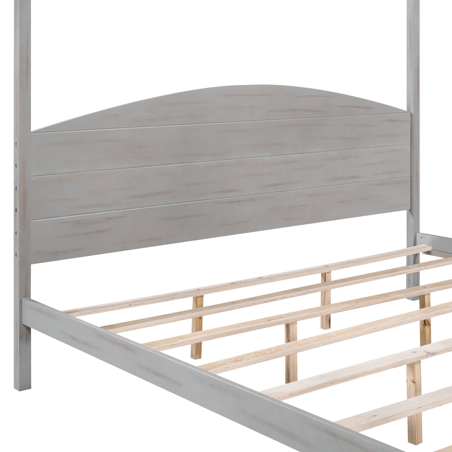Harper & Bright Designs King Size Canopy Platform Bed with Headboard and Support Legs, Solid Wood 4 Post Canopy Bed Frame for Teens Adult, Grey