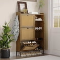 thumbnail image 1 of Natural Freestanding Multifunctional Storage Shoe Cabinet: Features 3 Flip Drawers and Adjustable Side Cabinets. Rattan Wooden Shoe Rack and Umbrella Storage for Hallway, Living Room, and Entryway, 1 of 5